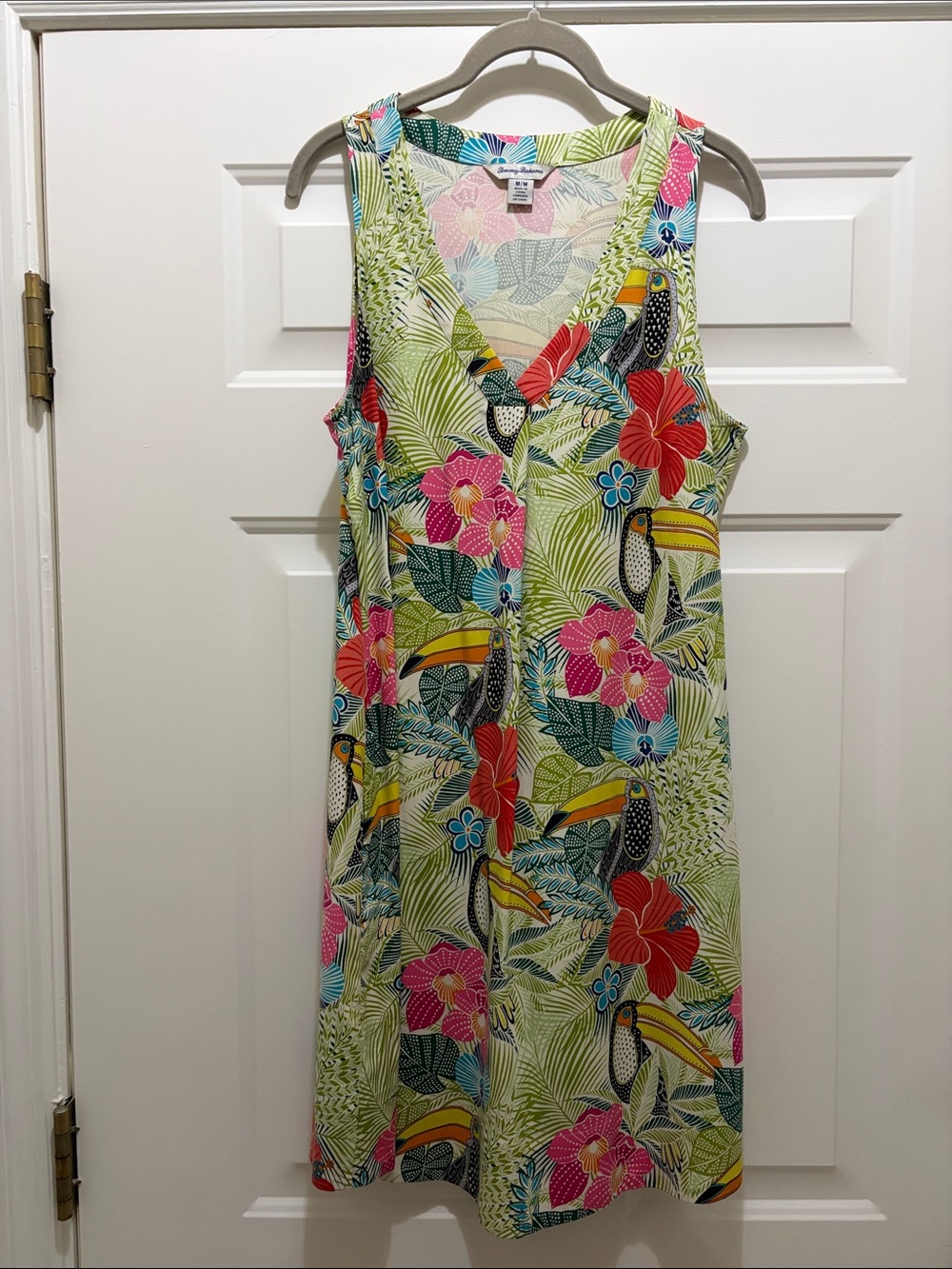 Tommy Bahama Sleeveless Tropical Toucan Midi Dress - Green, Pink, Yellow